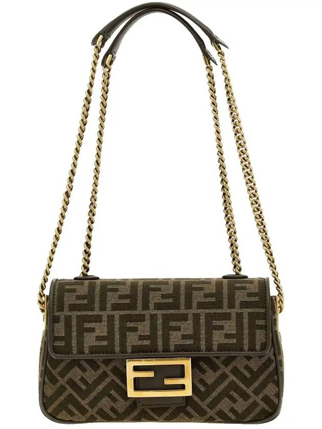 Baguette Chain FF Jacquard Medium Cross Bag Brown - FENDI - BALAAN 4