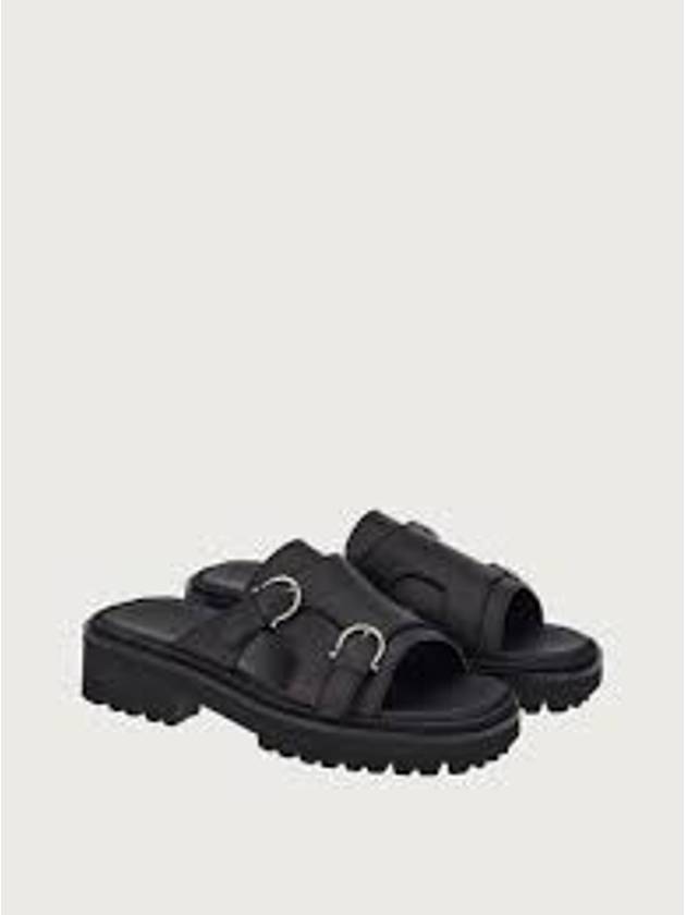 Gancini Buckle Sandals Black - SALVATORE FERRAGAMO - BALAAN 1