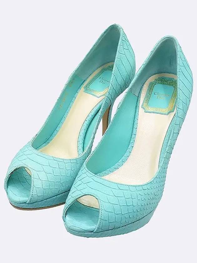 Mint color python pattern women s open toe pumps heel 235MM - DIOR - BALAAN 6