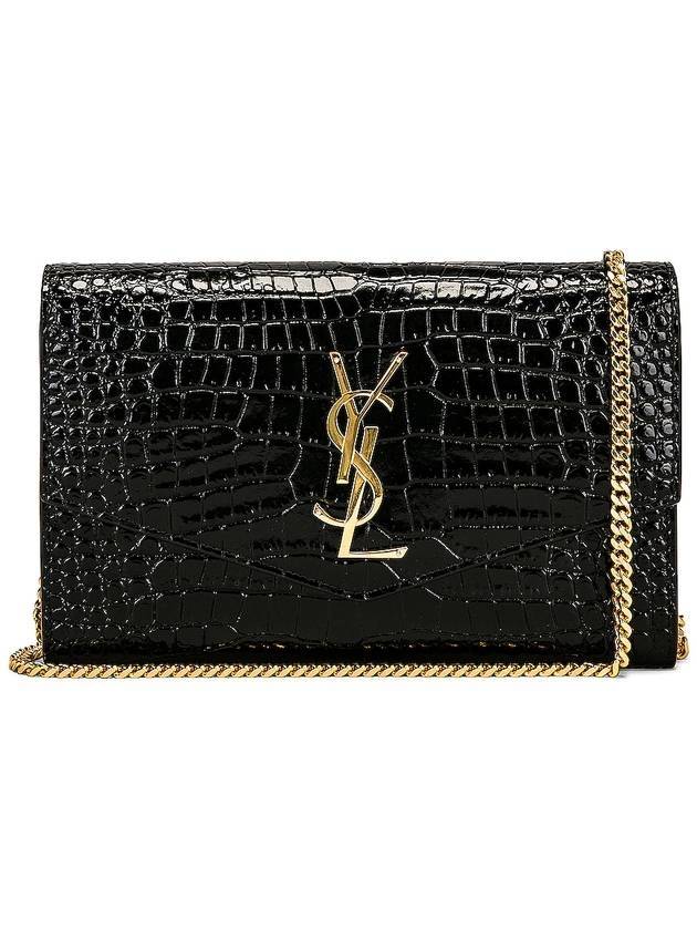 Crocodile Embossed Leather Uptown Chain Wallet Black - SAINT LAURENT - BALAAN 1