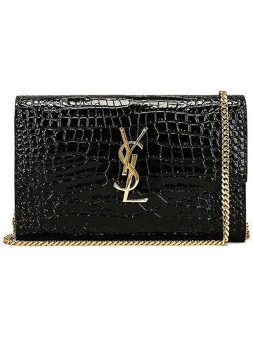 Crocodile Embossed Leather Uptown Chain Wallet Black - SAINT LAURENT - BALAAN 1