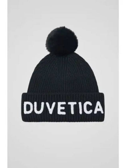 Esquilo Pom Pom Detail Rib Knit Beanie Black - DUVETICA - BALAAN 2