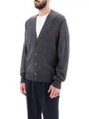 Red Heart Logo Merino Wool Cardigan Heather Grey - AMI - BALAAN 7