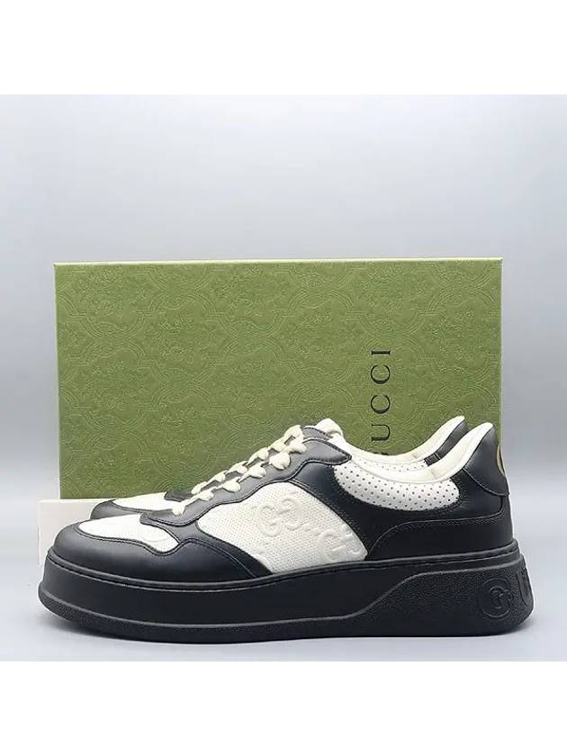 669582 Black White GG Emboss Leather Men s Sneakers Size 10 - GUCCI - BALAAN 1