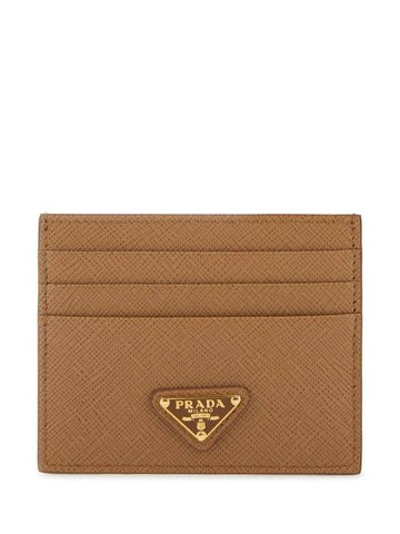 Saffiano Leather Triangle Logo Card Wallet Brown - PRADA - BALAAN 1