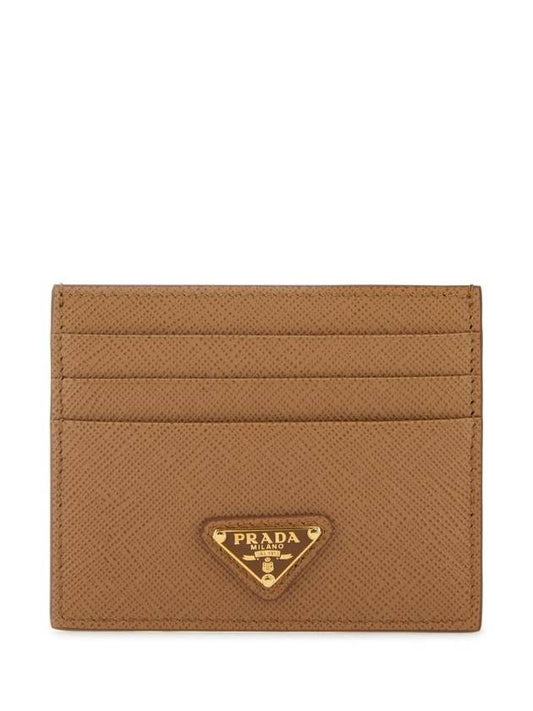 Saffiano Leather Triangle Logo Card Wallet Brown - PRADA - BALAAN 1