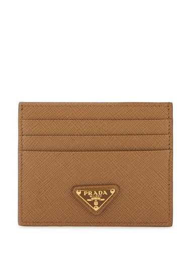 Saffiano Leather Triangle Logo Card Wallet Brown - PRADA - BALAAN 1