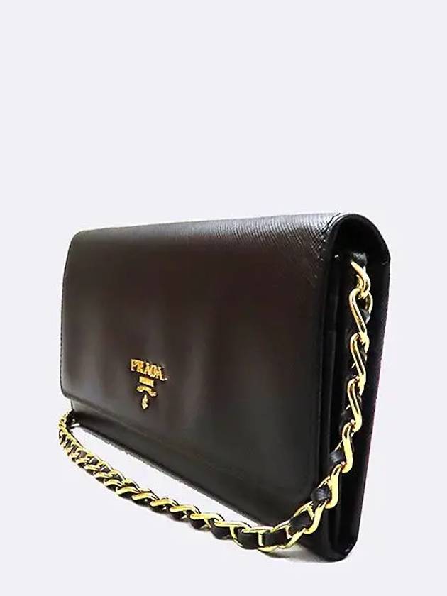 1M1290 Black Saffiano Gold Logo Long Wallet Chain Strap - PRADA - BALAAN 3