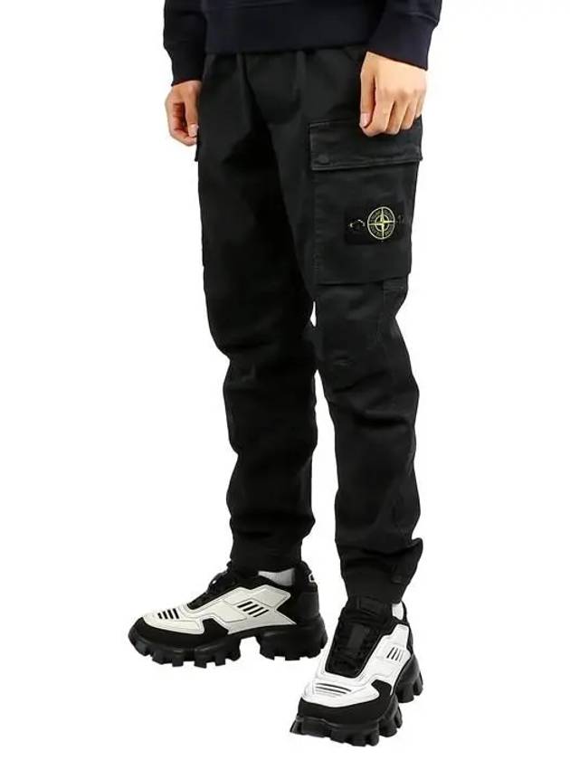 Stretch Cotton Cargo Straight Pants Black - STONE ISLAND - BALAAN 2