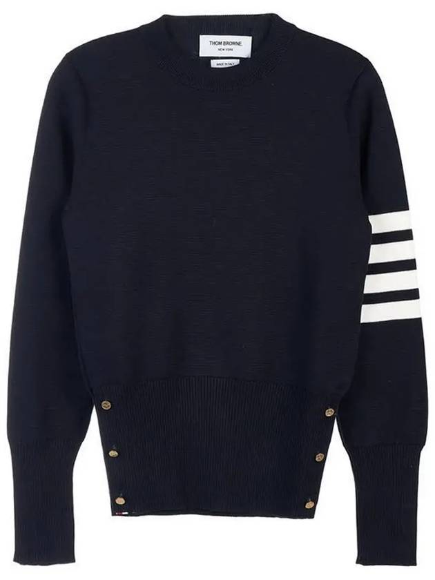 Milano Stitch Crewneck 4-Bar Cotton Crepe Knit Top Navy - THOM BROWNE - BALAAN 2