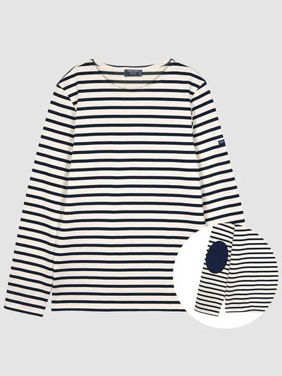 Meridien Mode Elbow Patch Striped Long Sleeve T-Shirt Ecru Navy - SAINT JAMES - BALAAN 2