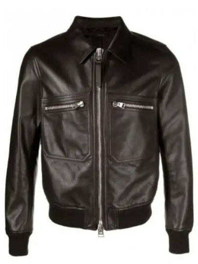 Zip Up Leather Jacket Black - TOM FORD - BALAAN 2