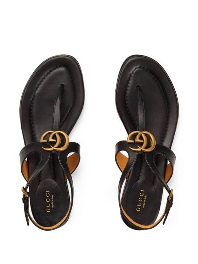 Double G Leather Flat Sandals Black - GUCCI - BALAAN 6