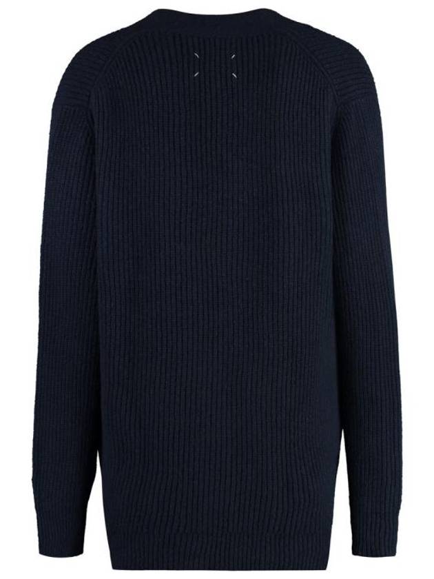 Back Stitched Virgin Wool Cardigan Navy - MAISON MARGIELA - BALAAN 3