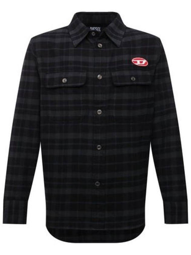 Men's Deep Green Logo Patch Check Shirt A03695 - DIESEL - BALAAN 1