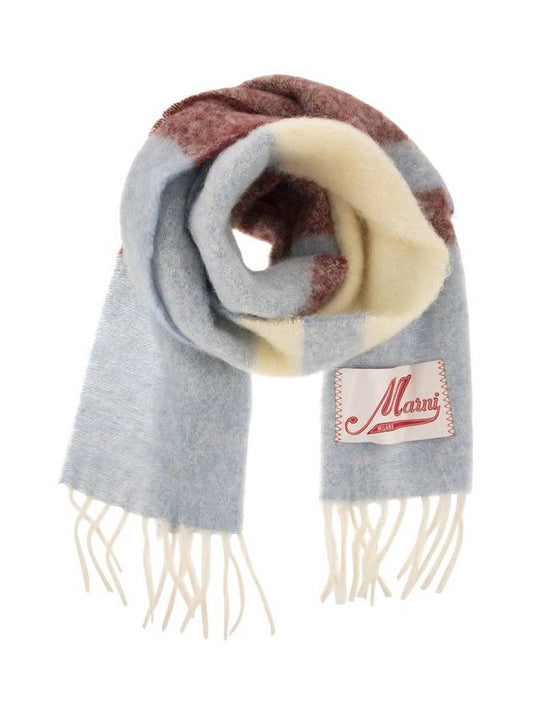 Striped Mohair Blend Fringe Muffler Light Blue - MARNI - BALAAN 1