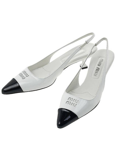 Logo Patent Leather Slingback Heels White Black - MIU MIU - BALAAN 2