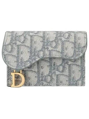 Saddle Flap Card Holder Grey  Oblique Jacquard - DIOR - BALAAN 1