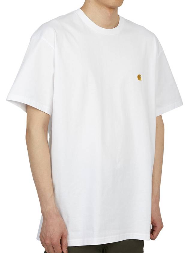 Men's Chase Mini Embroid Logo Short Sleeve T-Shirt White - CARHARTT WIP - BALAAN 4