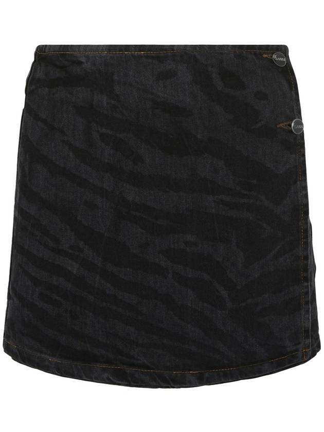 Ganni Mini Skirt In Organic Denim With Zebra Print - GANNI - BALAAN 1