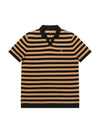 Men's Polo Open Collar Striped Short Sleeve Knit Top Ocher - SOLEW - BALAAN 1