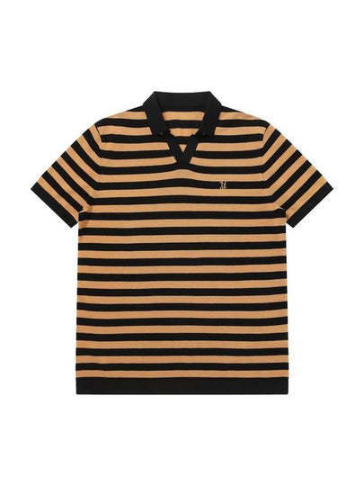 Polo Open Collar Stripe Short Sleeve Knit Top Ocher - SOLEW - BALAAN 2