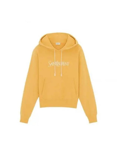 Logo Print Cotton Hoodie Yellow - SAINT LAURENT - BALAAN 2