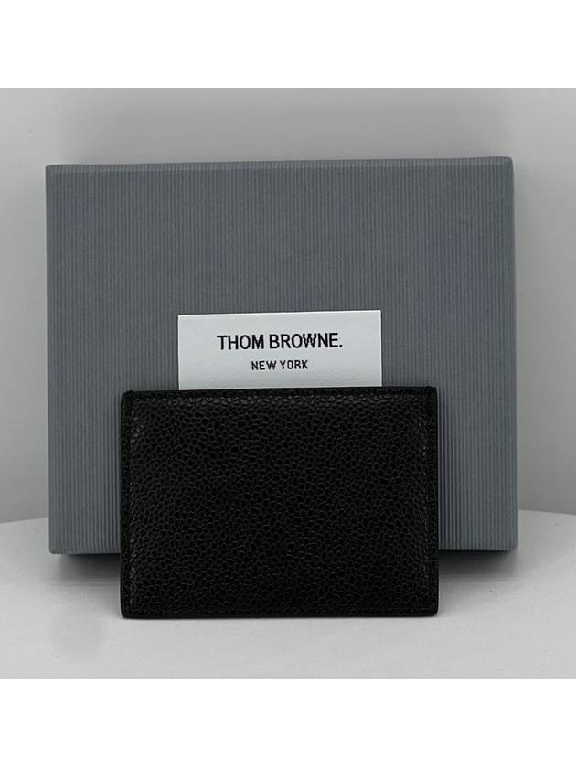 Pebble Grain Leather Stripe Single Card Wallet Black - THOM BROWNE - BALAAN 4