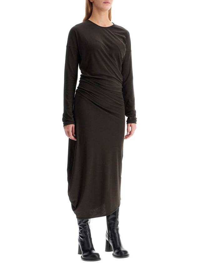 Long sleeve twist midi dress dark espresso - LEMAIRE - BALAAN 3