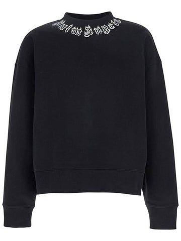 Black Crewneck Sweatshirt With Logo Lettering On The Neck In Cotton Man - PALM ANGELS - BALAAN 1