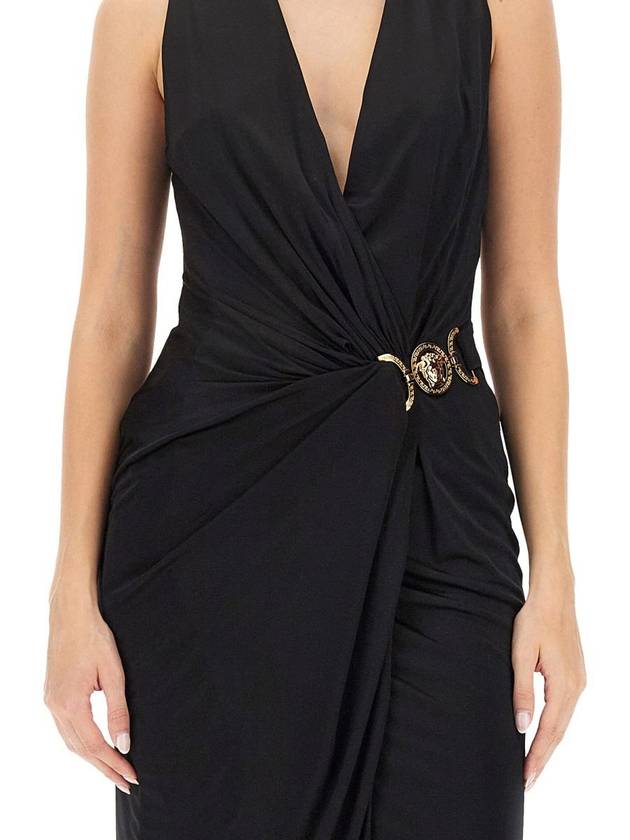 Women's Jersey Draped Midi Dress Black - VERSACE - BALAAN 5