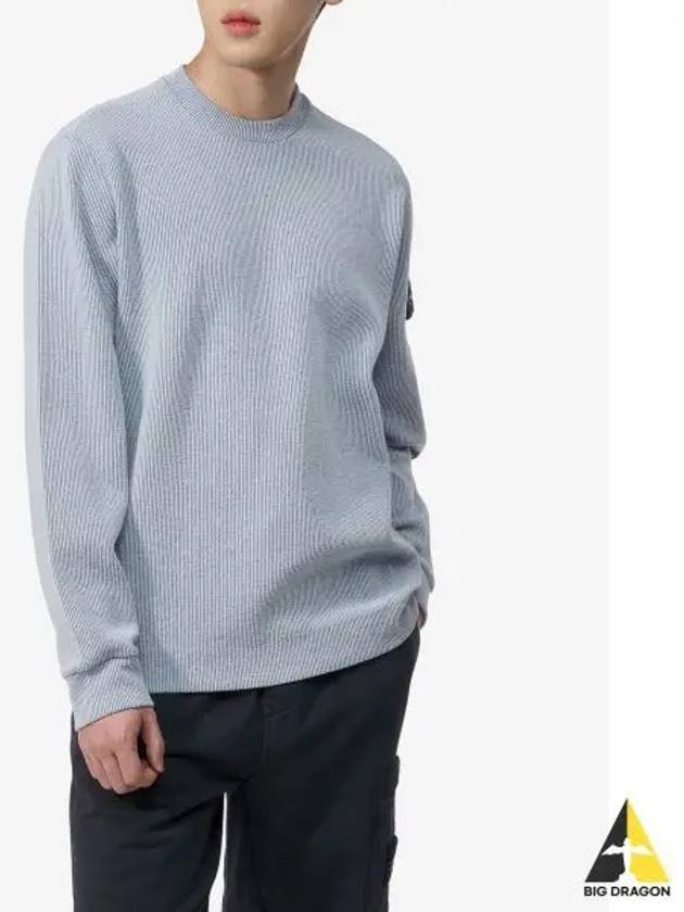 Compass Badge Crew Neck Ribbed Cotton Knit Top Sky Blue - STONE ISLAND - BALAAN 2