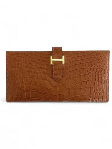 Bean Wani leather long wallet brown gold plated - HERMES - BALAAN 1