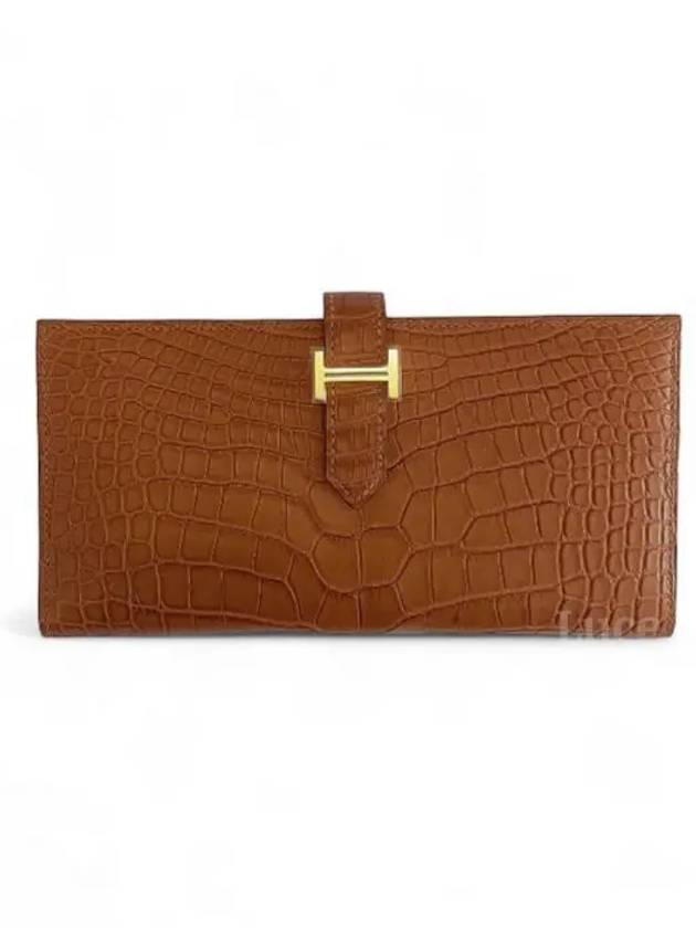 Bean Wani leather long wallet brown gold engraved U - HERMES - BALAAN 1