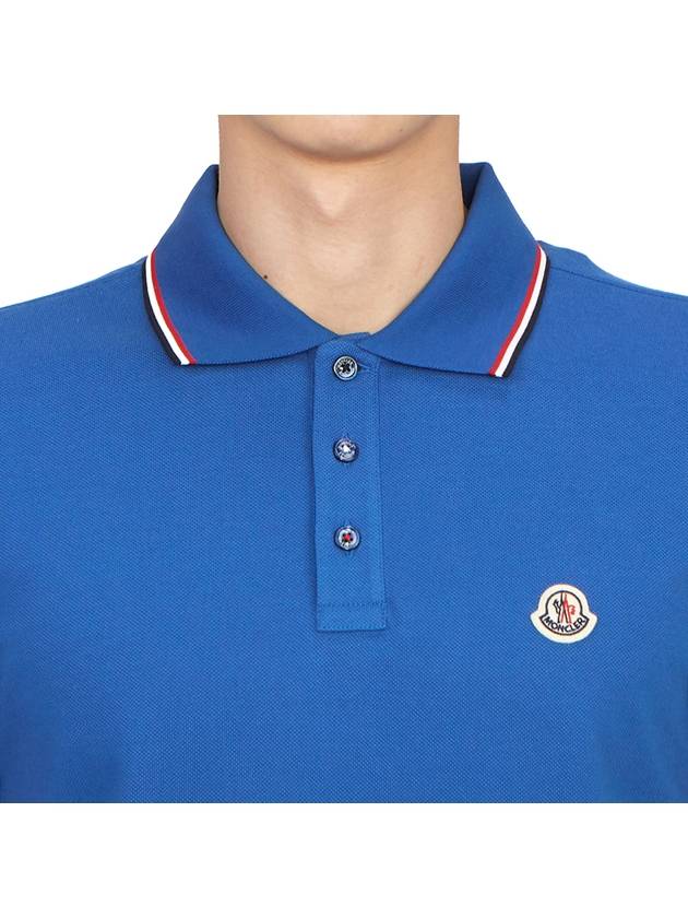 Stripe Trimming Logo Short Sleeve Polo Shirt Blue - MONCLER - BALAAN 6