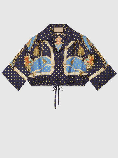 Polka Dot Cropped Silk Shirt Blue - GUCCI - BALAAN 2