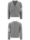 Donegal Twist Cable 4 Bar Classic V Neck Cardigan Light Grey - THOM BROWNE - BALAAN 6