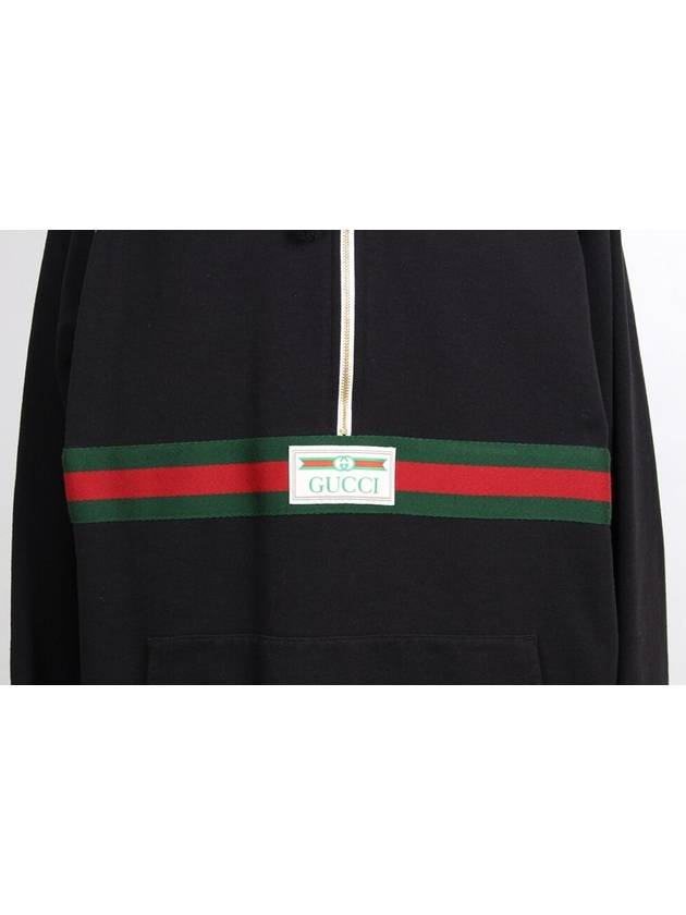 Web Detail Half Zip Up Hoodie Black XL - GUCCI - BALAAN 7