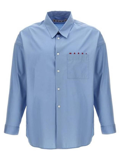 Logo Print Cotton Long Sleeve Shirt Light Blue - MARNI - BALAAN 2