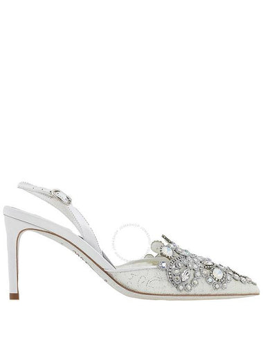 Rene Caovilla White Veneziana Lace Pointed-Toe Slingback Pumps, Brand Size 35 ( US Size 5 ) - RENE CAOVILLA - BALAAN 1