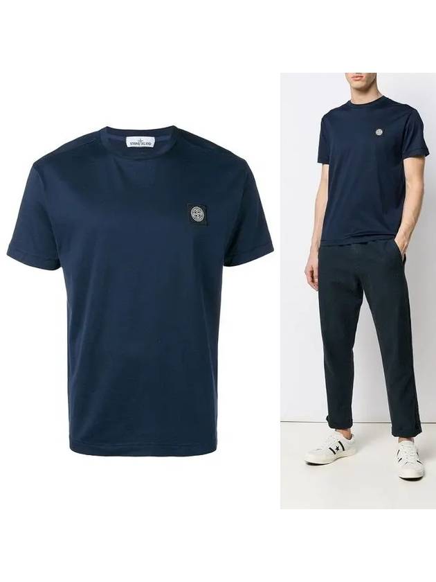 Men's Logo Patch Cotton Short Sleeve T-Shirt Navy - STONE ISLAND - BALAAN 2