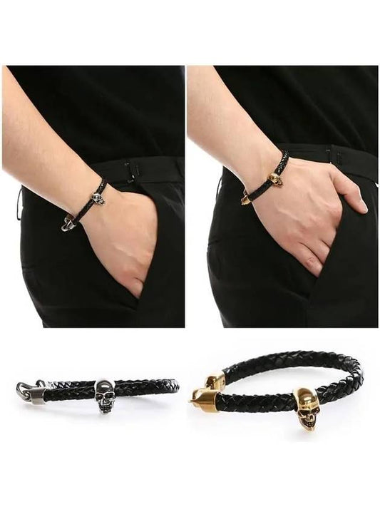 Skull Leather Bracelet Gold Silver 554602 - ALEXANDER MCQUEEN - BALAAN 1