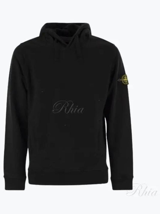 Wappen Patch Brushed Cotton Fleece Hoodie Black - STONE ISLAND - BALAAN 2