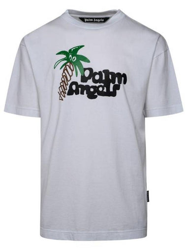 Logo Print Short Sleeve T-Shirt White - PALM ANGELS - BALAAN 1