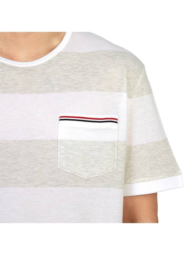 Men's Rugby Striped Pick Pocket Short Sleeve T-Shirt Pale Grey White - THOM BROWNE - BALAAN 9