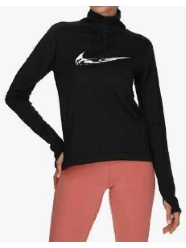 Swoosh Dri Fit HBR Half Zip Mid Layer Long Sleeve T-Shirt Black - NIKE - BALAAN 2