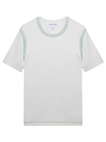 Overlock stitch cotton jersey t shirt women s short sleeve tee - BOTTEGA VENETA - BALAAN 1