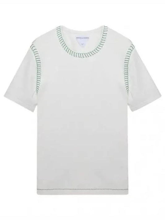 Overlock stitch cotton jersey t shirt women s short sleeve tee - BOTTEGA VENETA - BALAAN 1