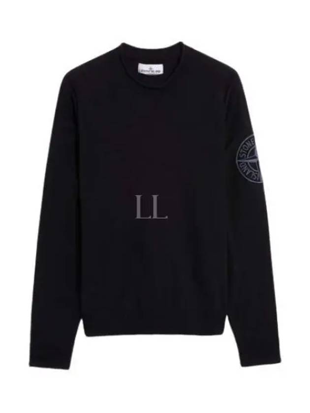 Compass Embroidered Crew Neck Organic Cotton Knit Top Black - STONE ISLAND - BALAAN 2