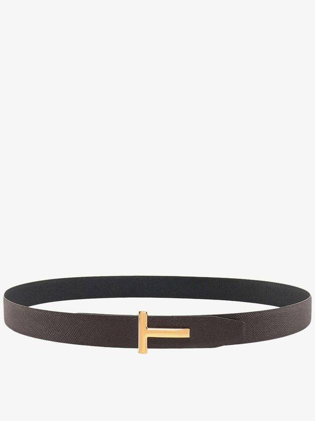 T Logo Reversible Leather Belt Chocolate - TOM FORD - BALAAN 2